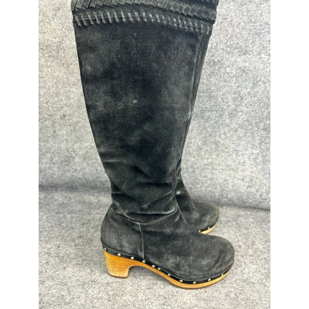UGG Australia Rosabella Heeled Boots‎ Women's 6 Black Suede Leather Studded Zip